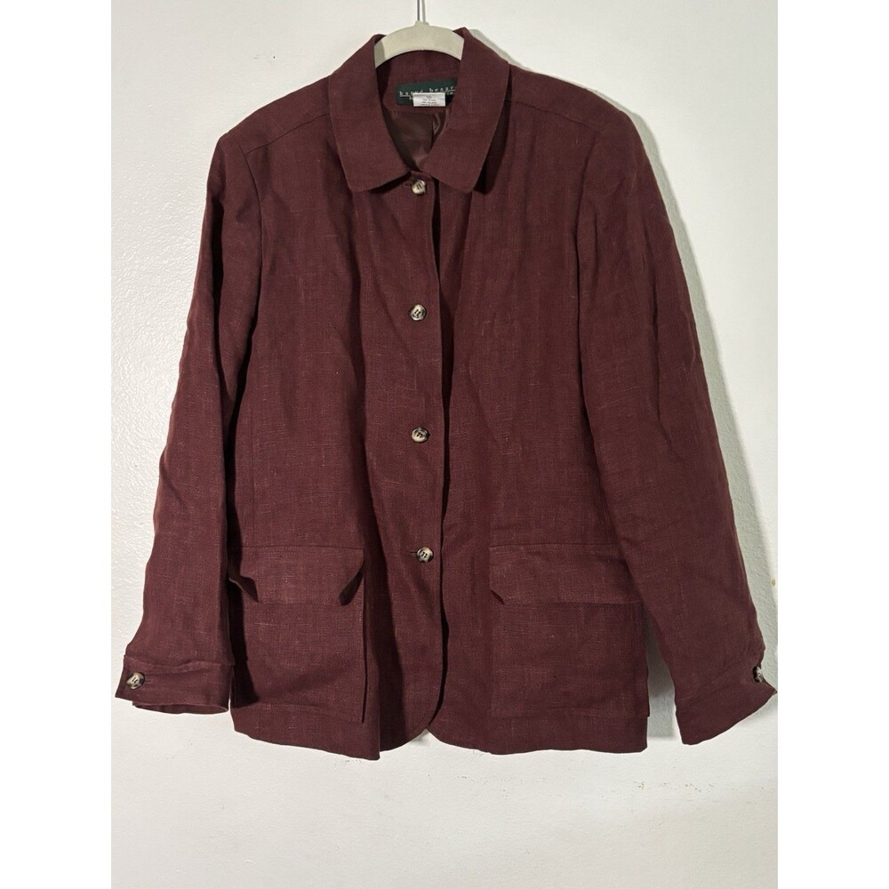Harve Benard Blazer Womens 14 Chocolate Brown Linen Button Collared Lined Jacket